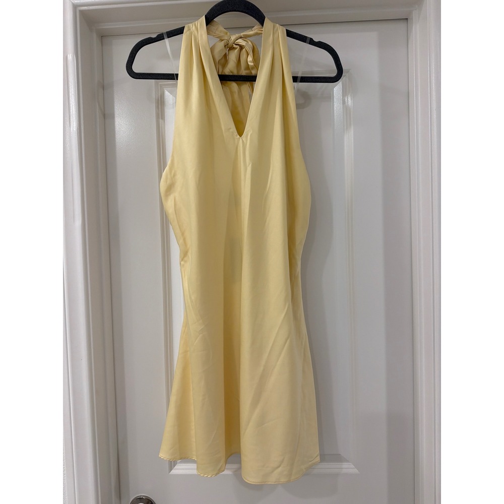Wild Fable Halter Neck Mini Dress Womens Size Small Yellow Satin Tie Back New